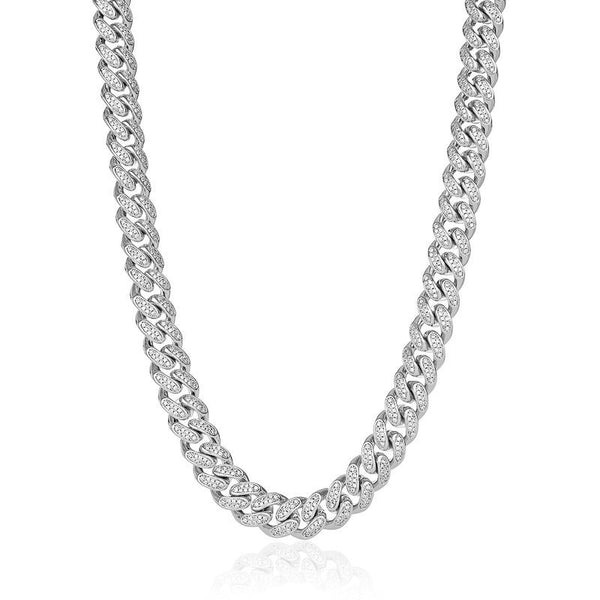 12mm Iced Cuban Chain - White Gold