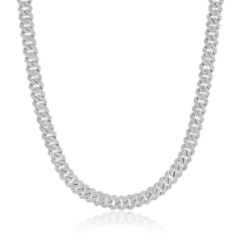 10mm Cuban Prong Chain - White Gold