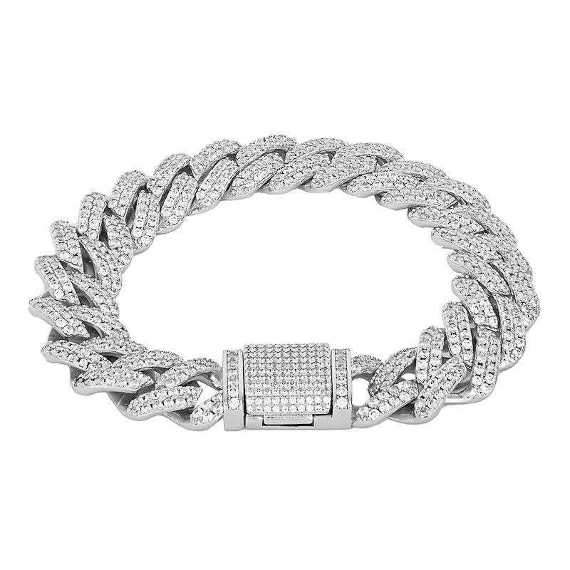 12mm Cuban Prong Bracelet - White Gold