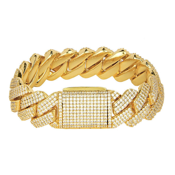 19mm Cuban Prong Bracelet - Gold