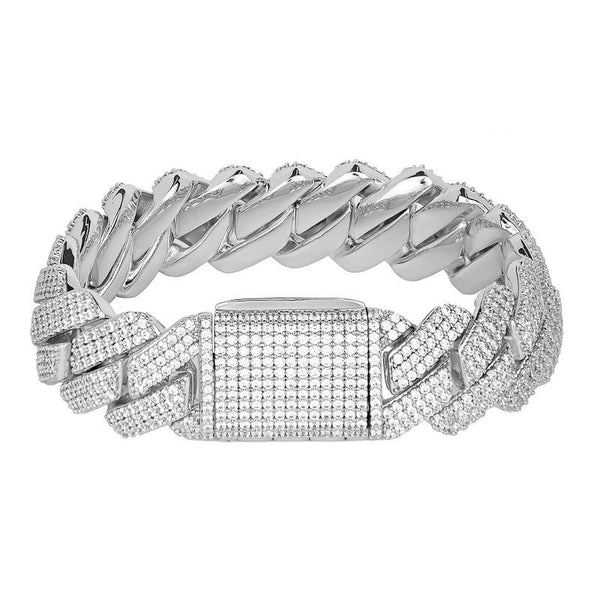 19mm Cuban Prong Bracelet - White Gold