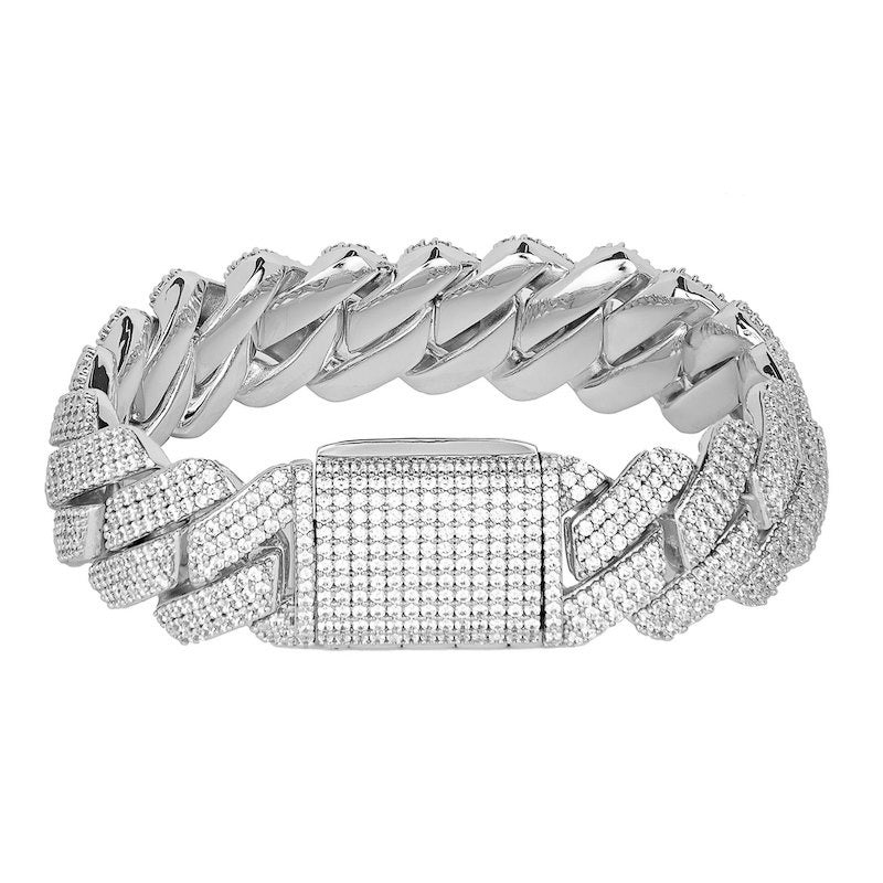 19mm Cuban Prong Bracelet - White Gold