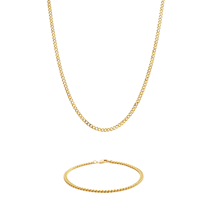 3mm Cuban Chain & Bracelet - Gold