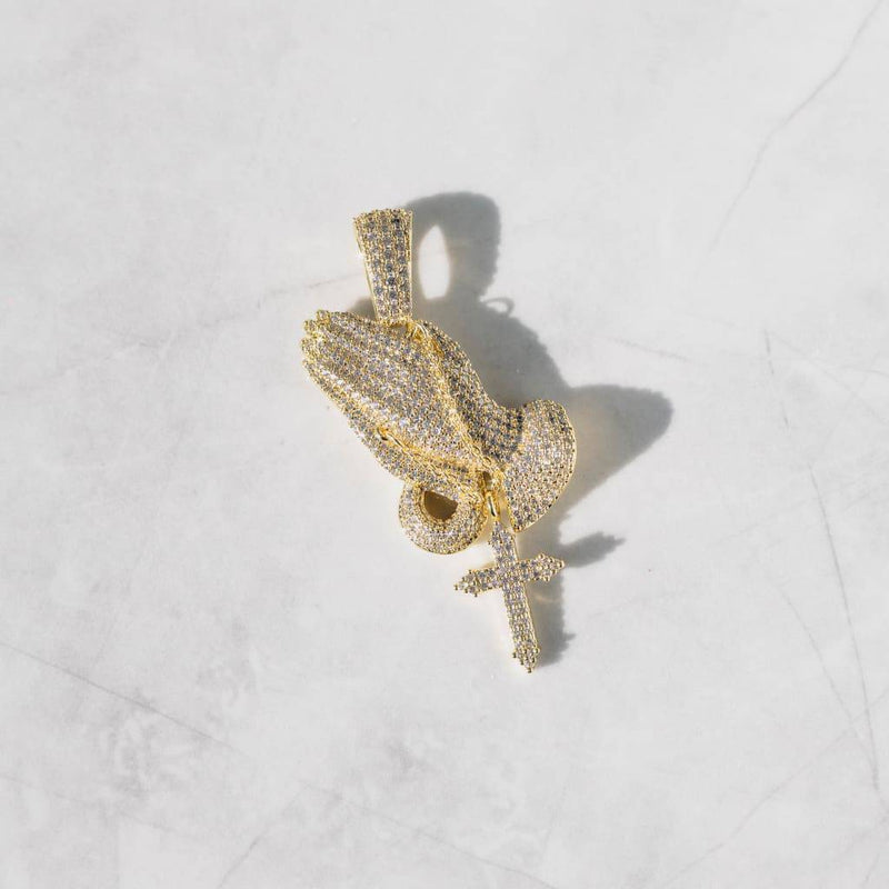 Diamond Praying Hands Pendant - Gold