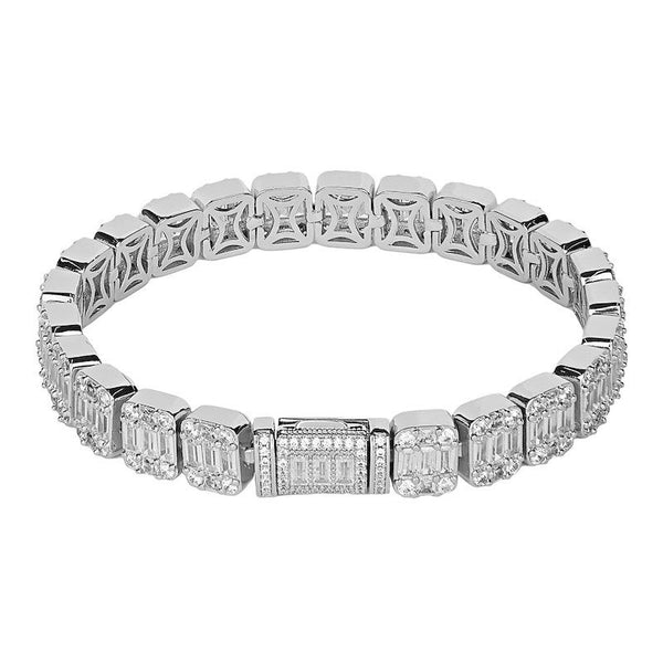 8mm Baguette Tennis Bracelet - White Gold