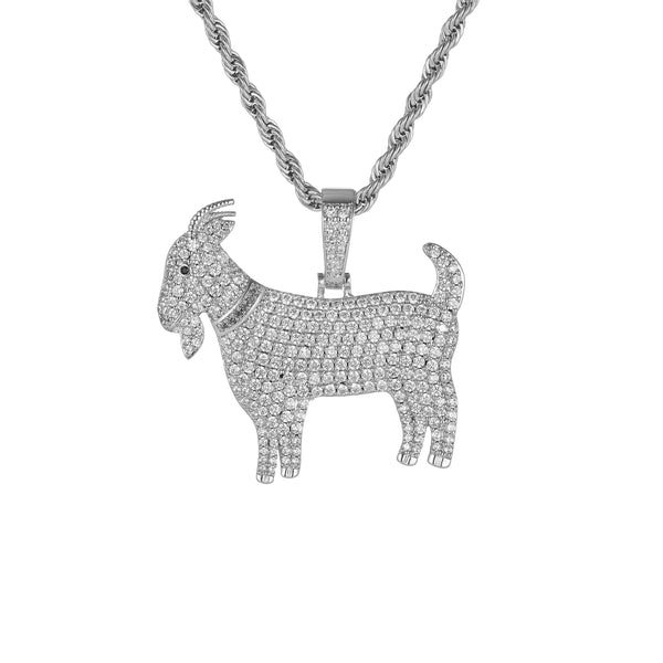 Iced GOAT Pendant - White Gold