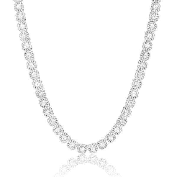 10mm Clustered Tennis Chain - White Gold