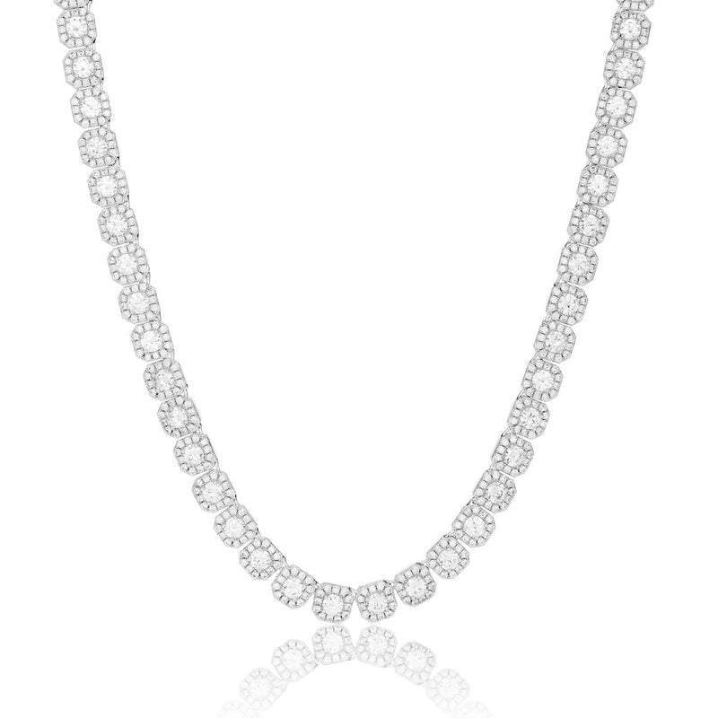 10mm Clustered Tennis Chain - White Gold