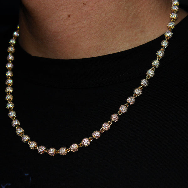 6mm Iced Ball Chain - Gold