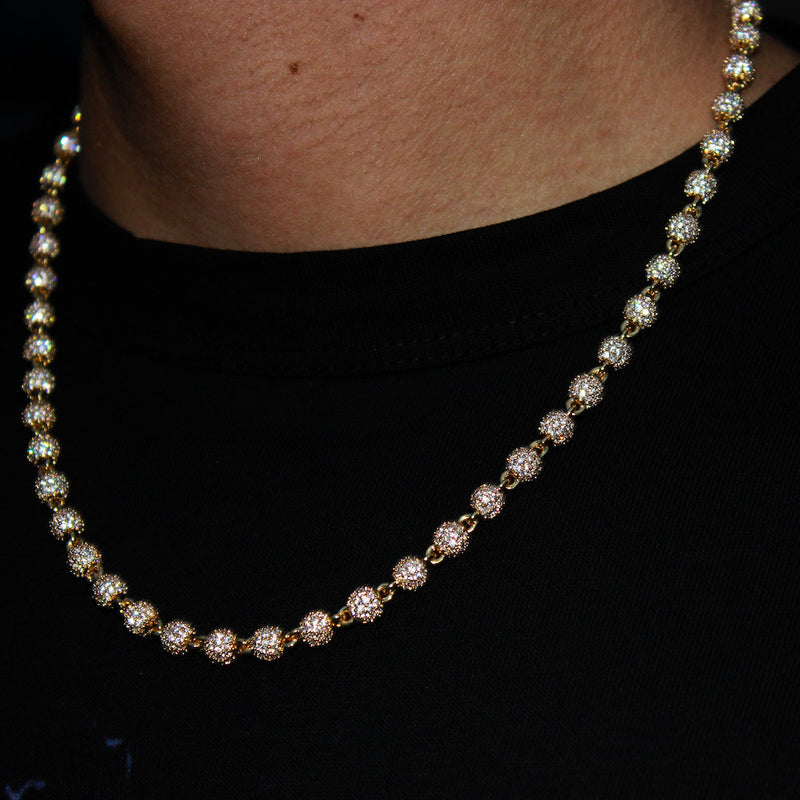 6mm Iced Ball Chain - Gold