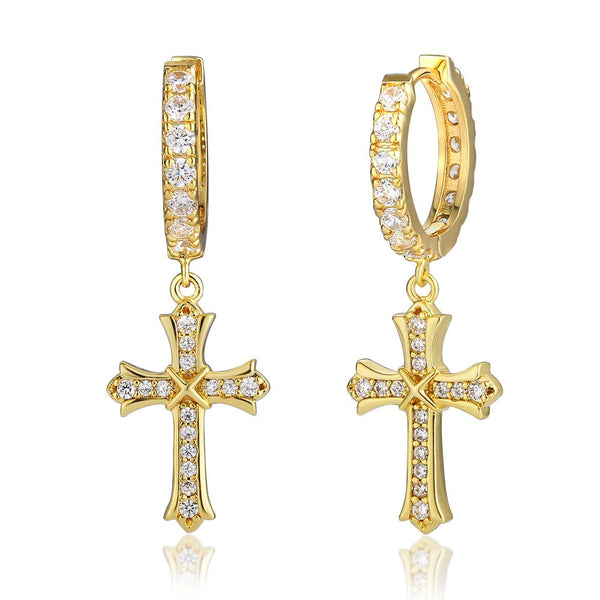 Diamond Vintage Cross Earrings - Gold