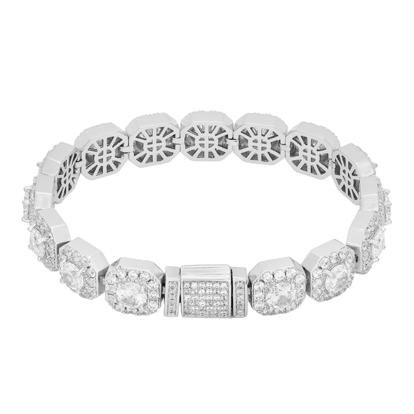 10mm Clustered Tennis Bracelet - White Gold