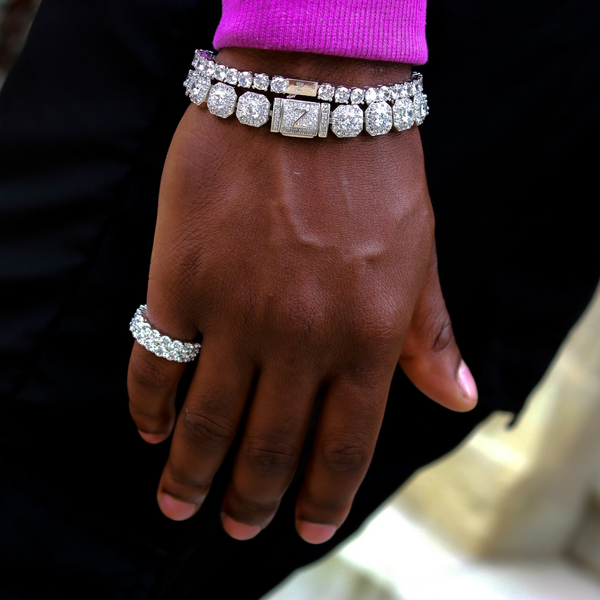 10mm Clustered Tennis Bracelet - White Gold