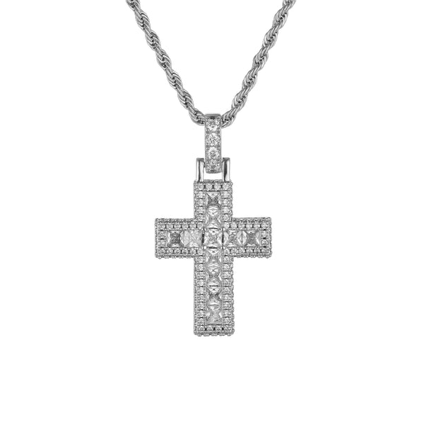 Baguette Cross Pendant - White Gold