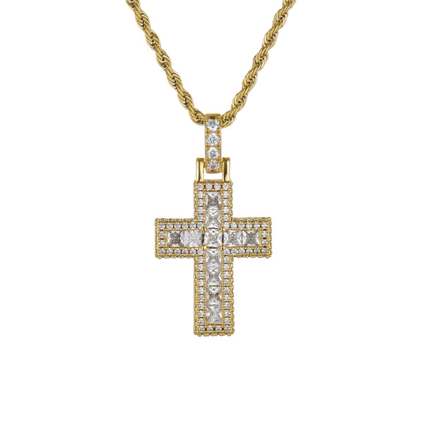 Baguette Cross Pendant - Gold