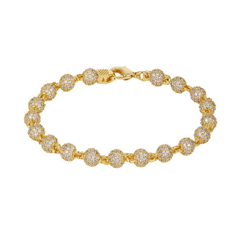 6mm Iced Ball Bracelet - Gold